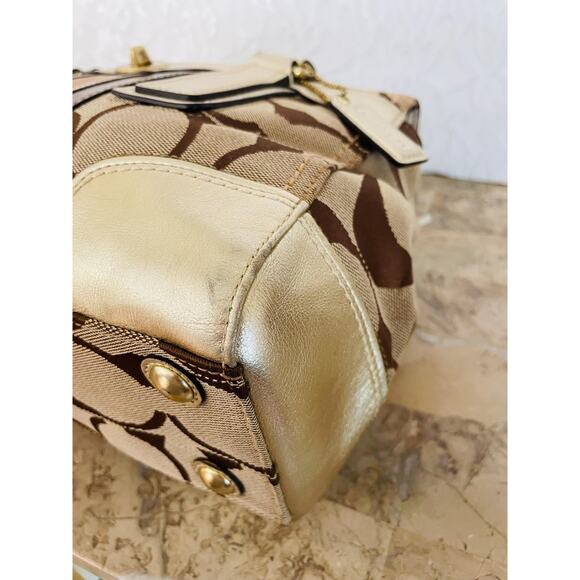 Coach Hampton brown/light metallic gold striped multicolored Carryall 11620 - Picture 8 of 10